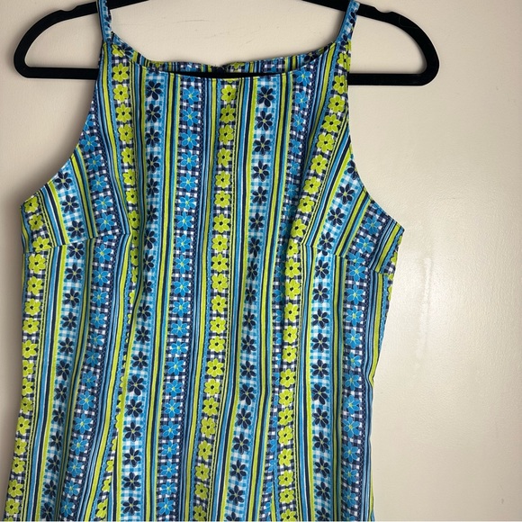 XOXO Green &Blue Floral Y2K Vintage 60’s Inspired Print Sleeveless Dress Size 11 - Picture 6 of 15